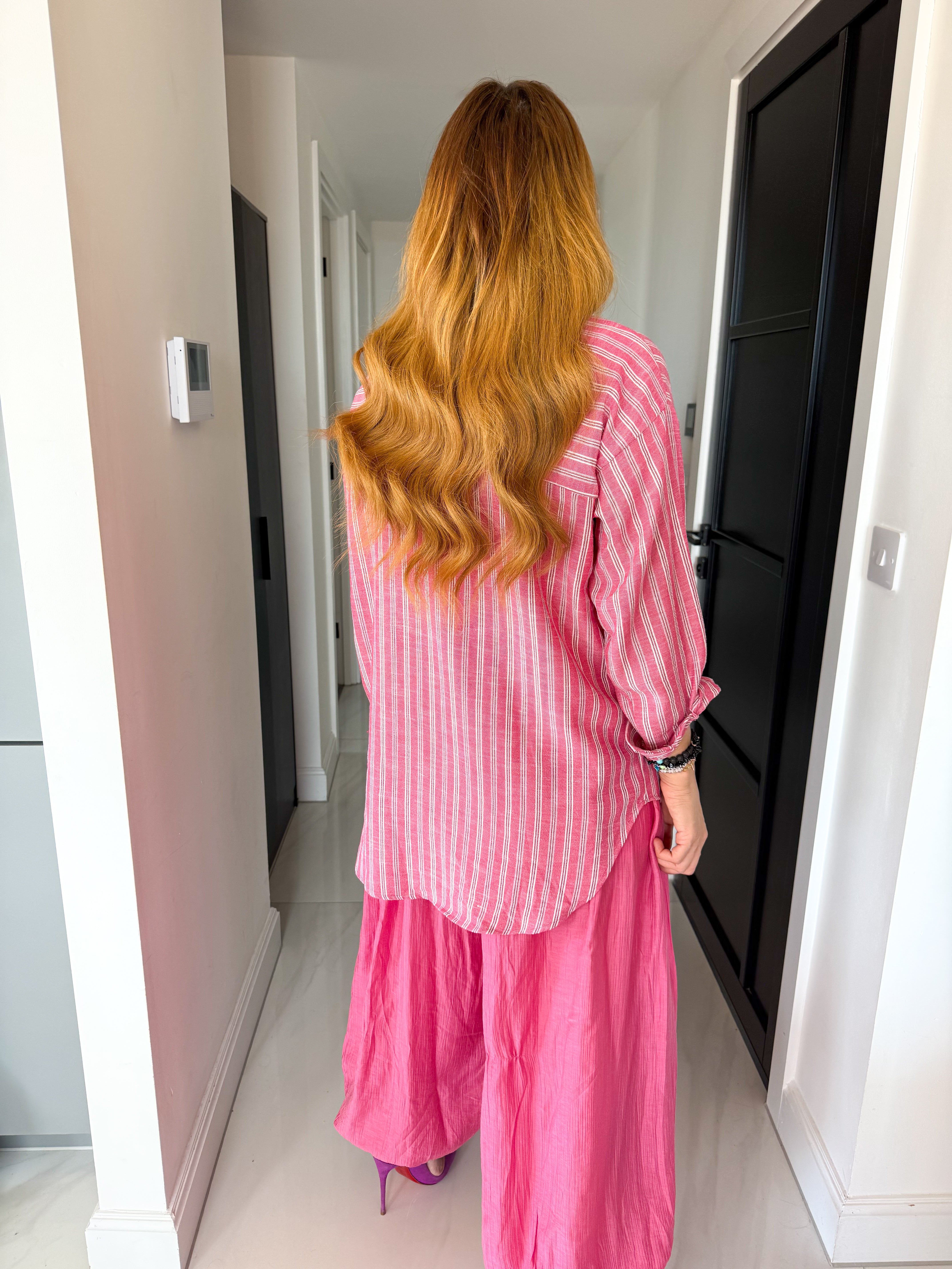 Relaxed Fit Tie Detail Shirt In Pink Stripe
