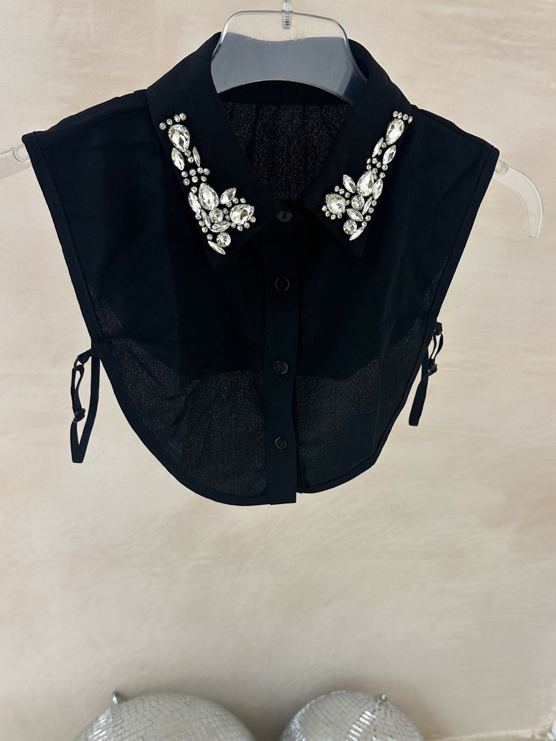 Fake Shirt Diamanté Collar In Black