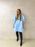 Puff Sleeve Scuba Dress In Baby Blue