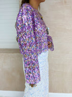 Long Sleeve Floaty Sequin Top In Lilac Mix