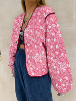 Paisley Print Quilted Style Bomber Jacket In Pink