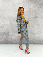 High Waisted Fitted Trousers In Black/White Gingham Print