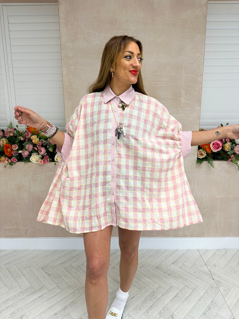 Oversized Gingham Shirt/Dress In Pink