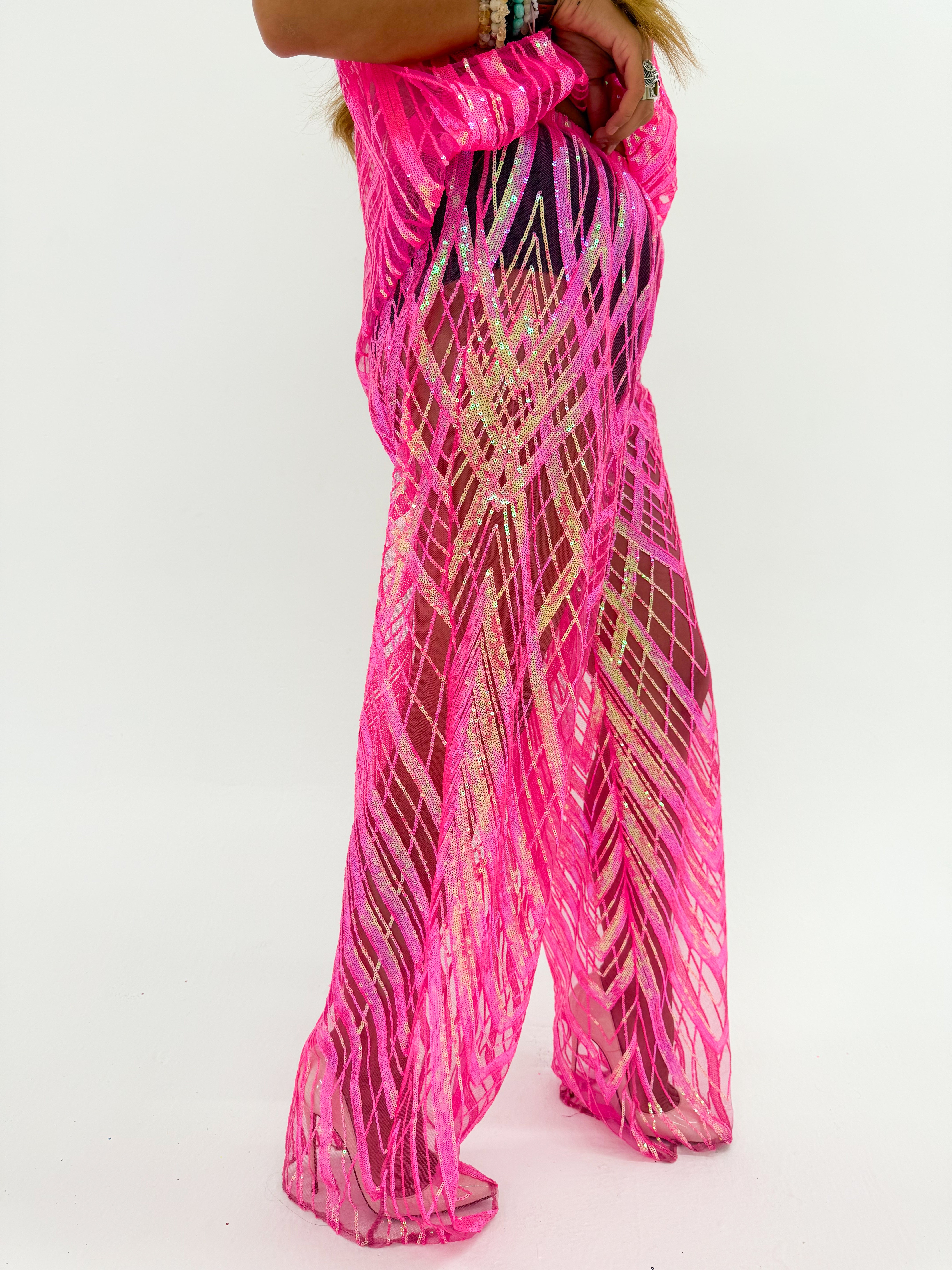 Solaris Vega Sequin Trousers In Hot Pink