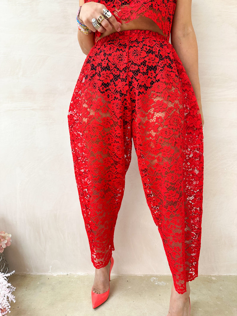 Sweet Dreams Lace Balloon Trousers In Red