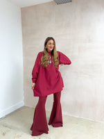 Extreme Flare Sweatshirt Trousers In Burgundy