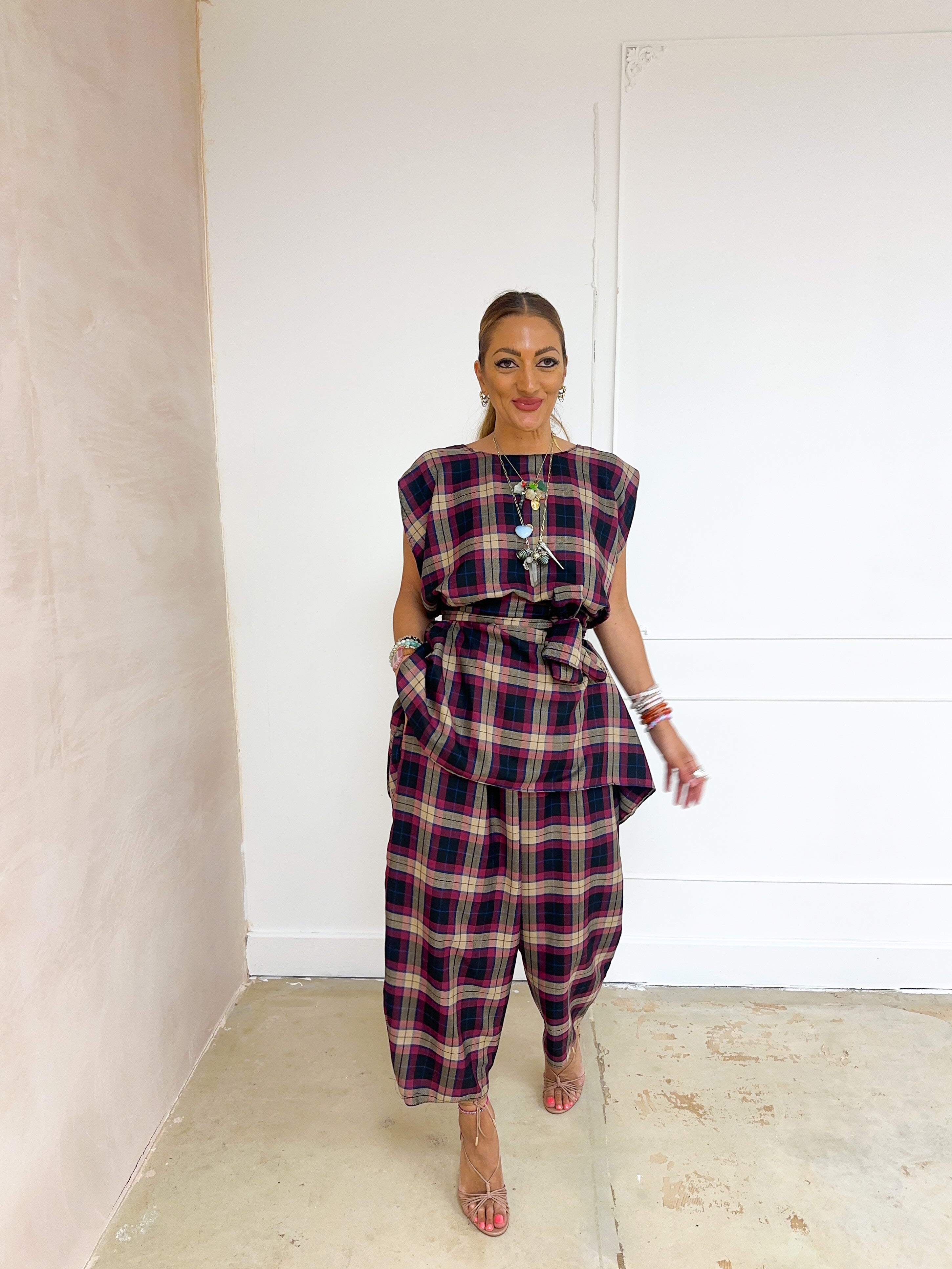 Muse Belted Top/Dress In Purple Tartan