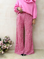 High Waisted Wide Leg Sequin Trousers In Pink