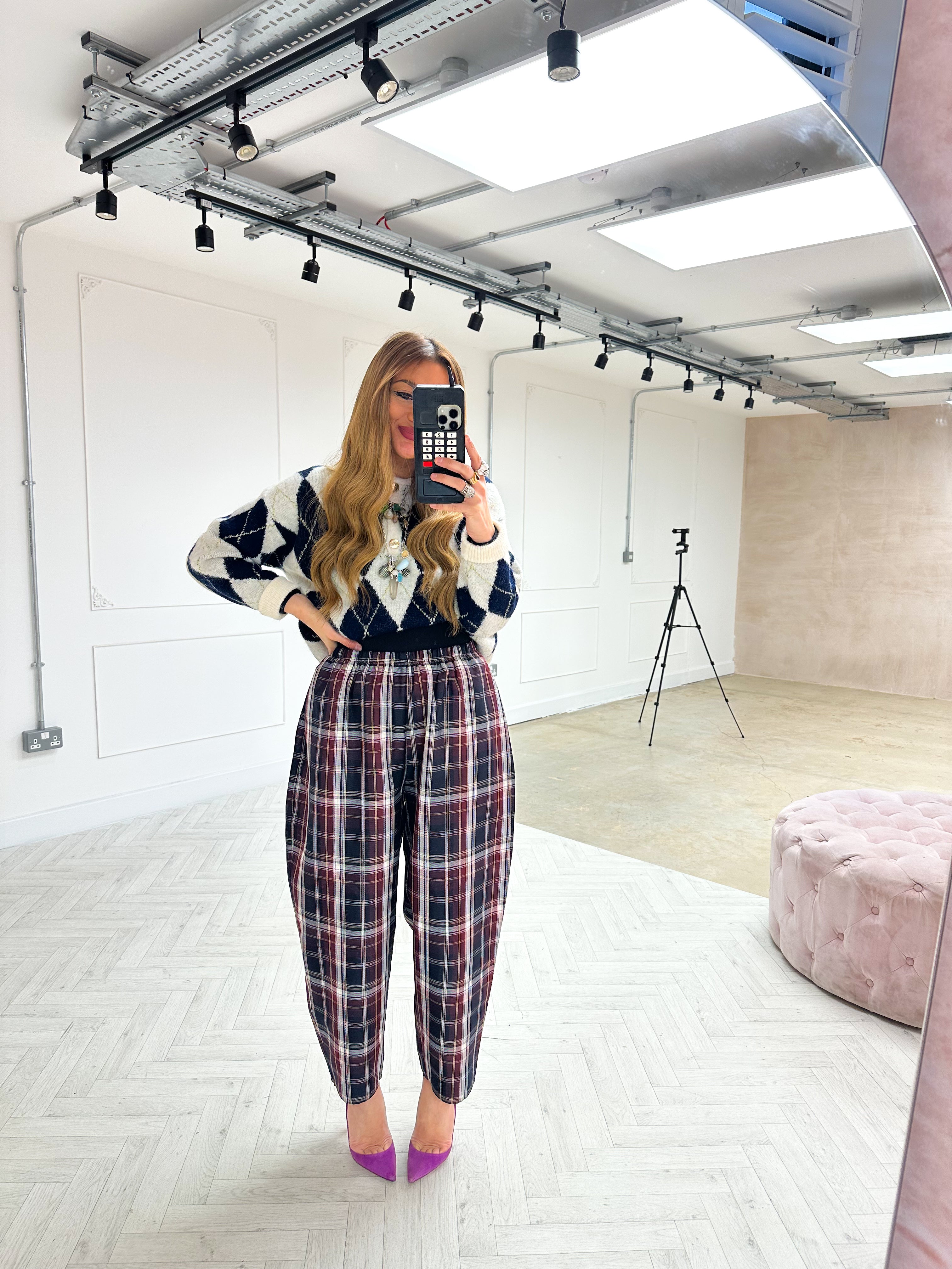 Argyle Polo Style Jumper In Cream/Navy