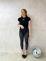 High Waisted Diamante Sheer Leggings in Black