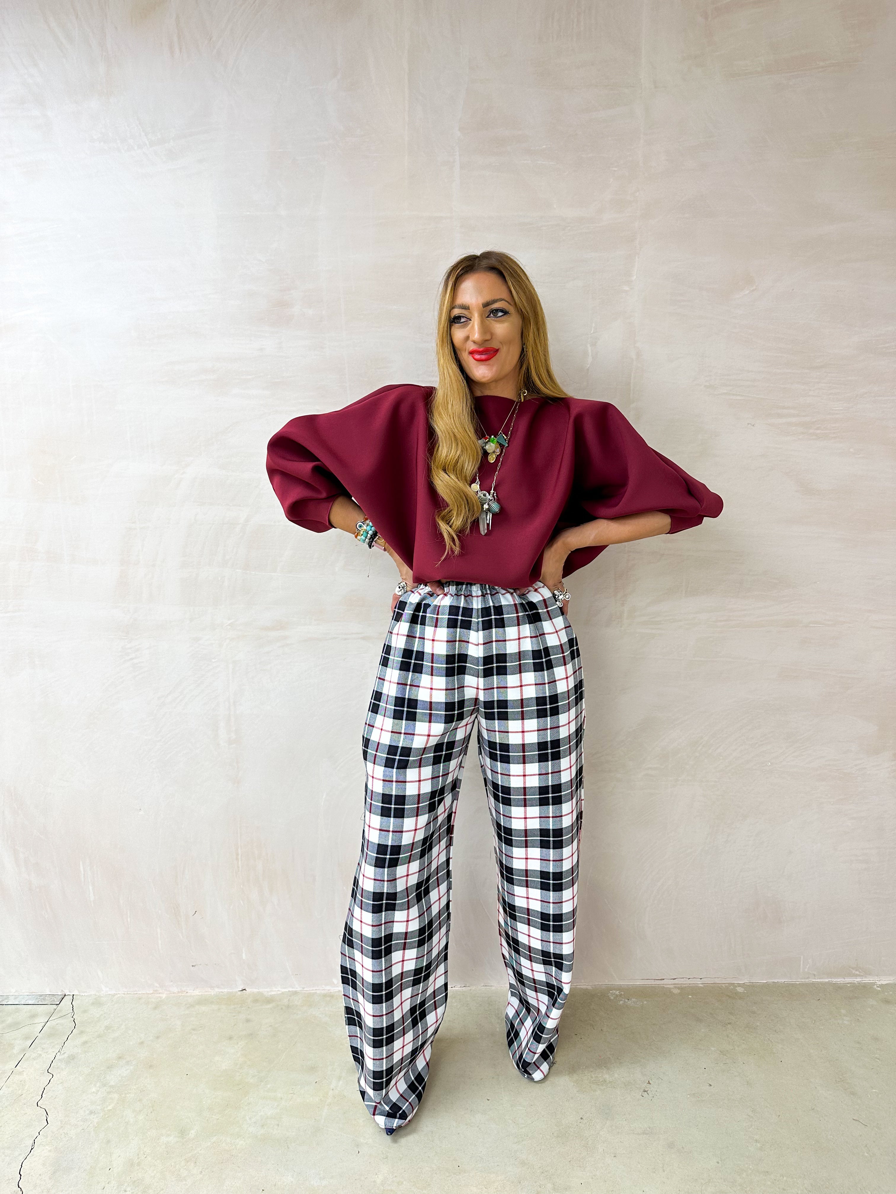 Puff Sleeve Scuba Jumper In Burgundy