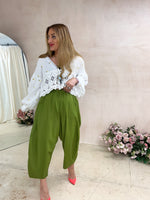 High Waisted Balloon Fit Trousers In Olive