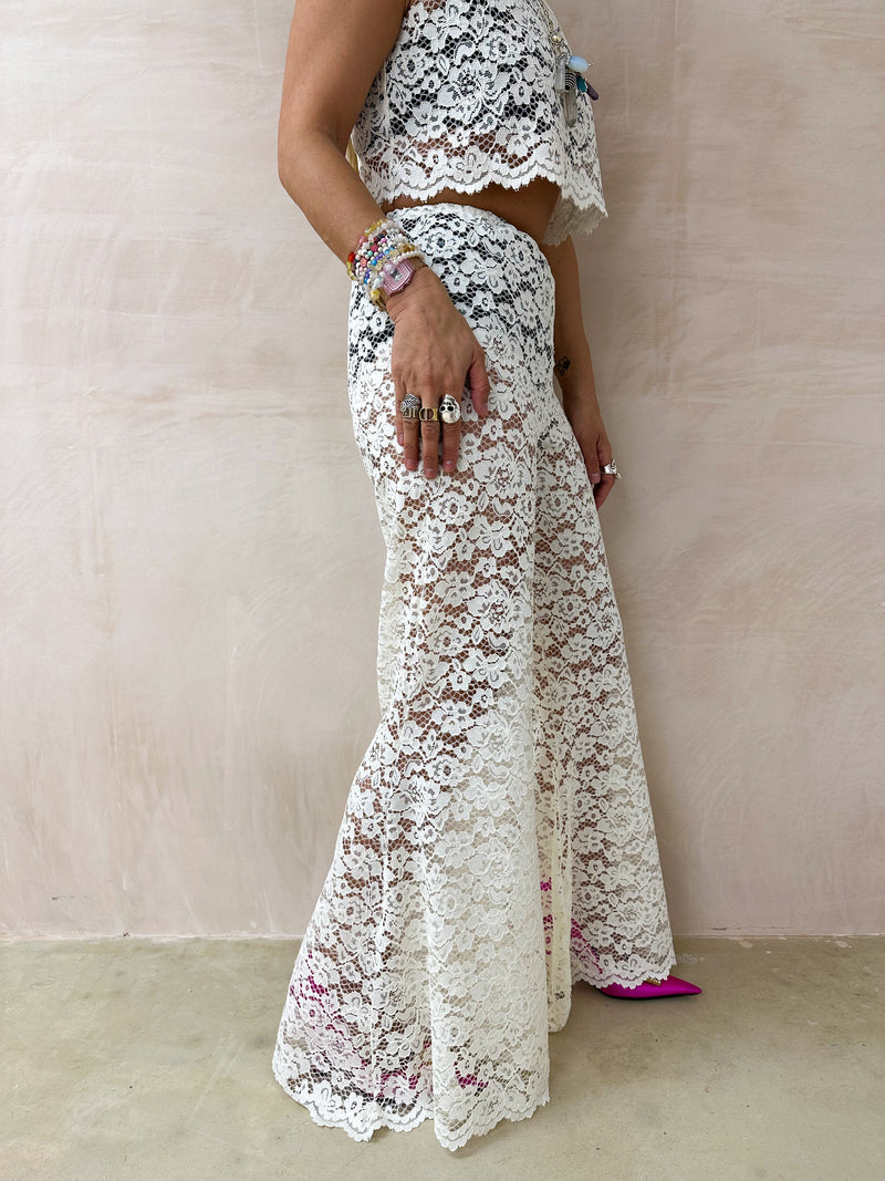 Fairytale Lace Extreme Flare Trousers In Cream