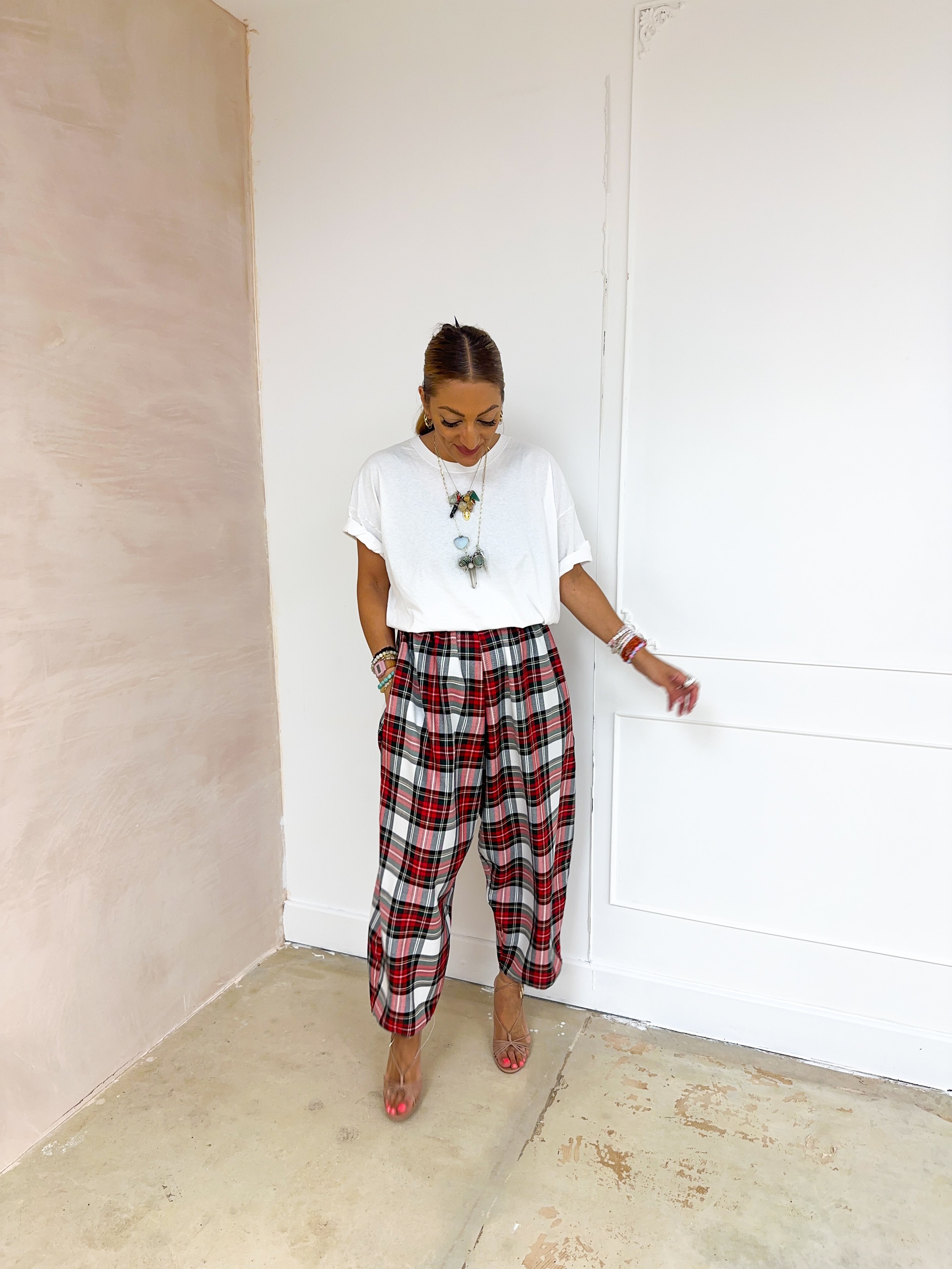 Muse Balloon Trousers In Red/White Tartan