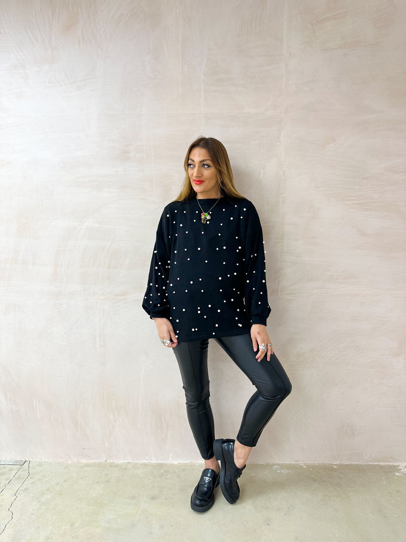 Scattered Pearl Detail Jumper In Faded Black