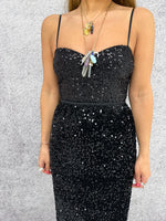 Bodice Style Sequin Top In Black
