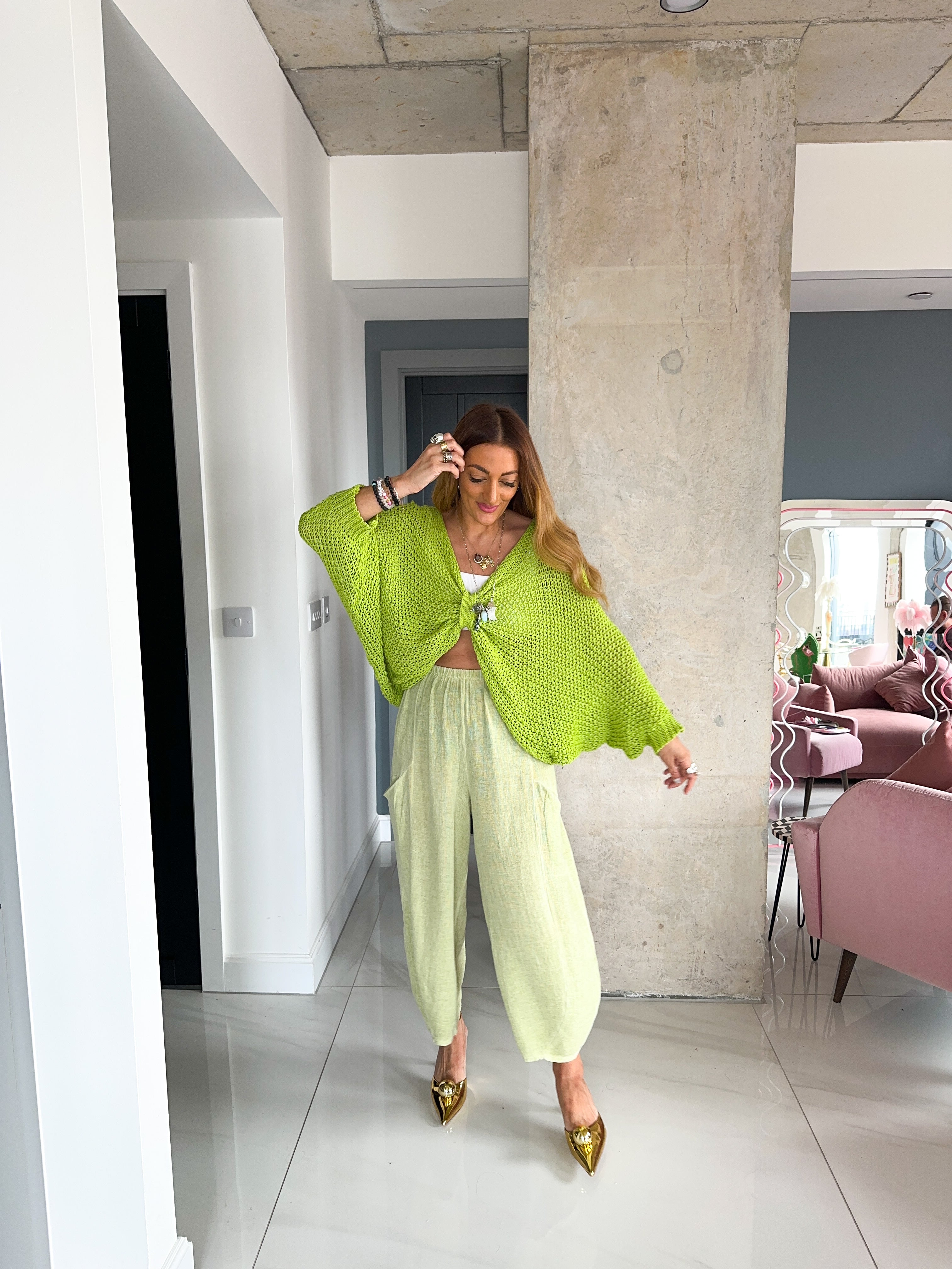 Loop Knit Knot Front Jumper In Green