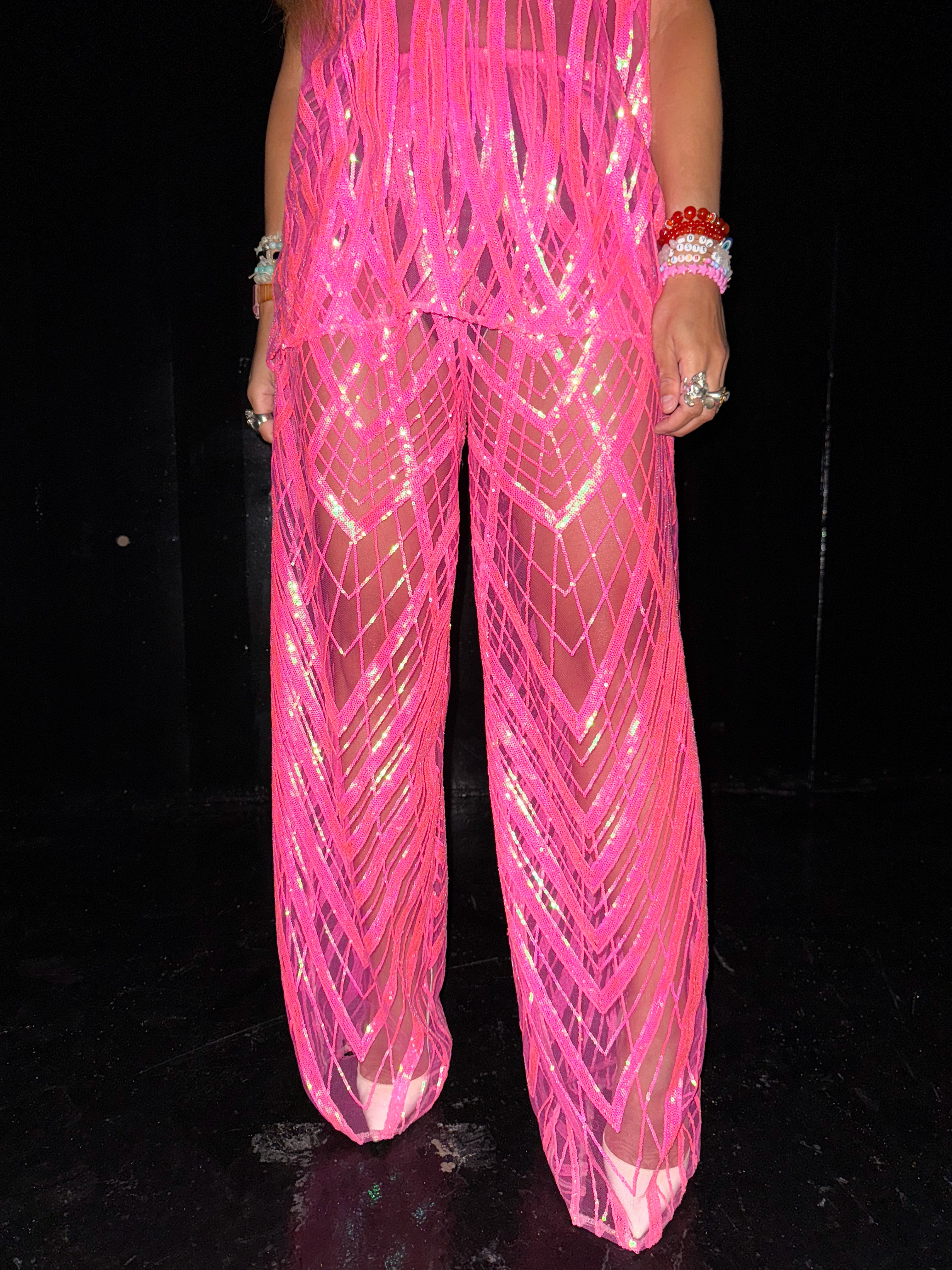 Solaris Vega Sequin Trousers In Hot Pink
