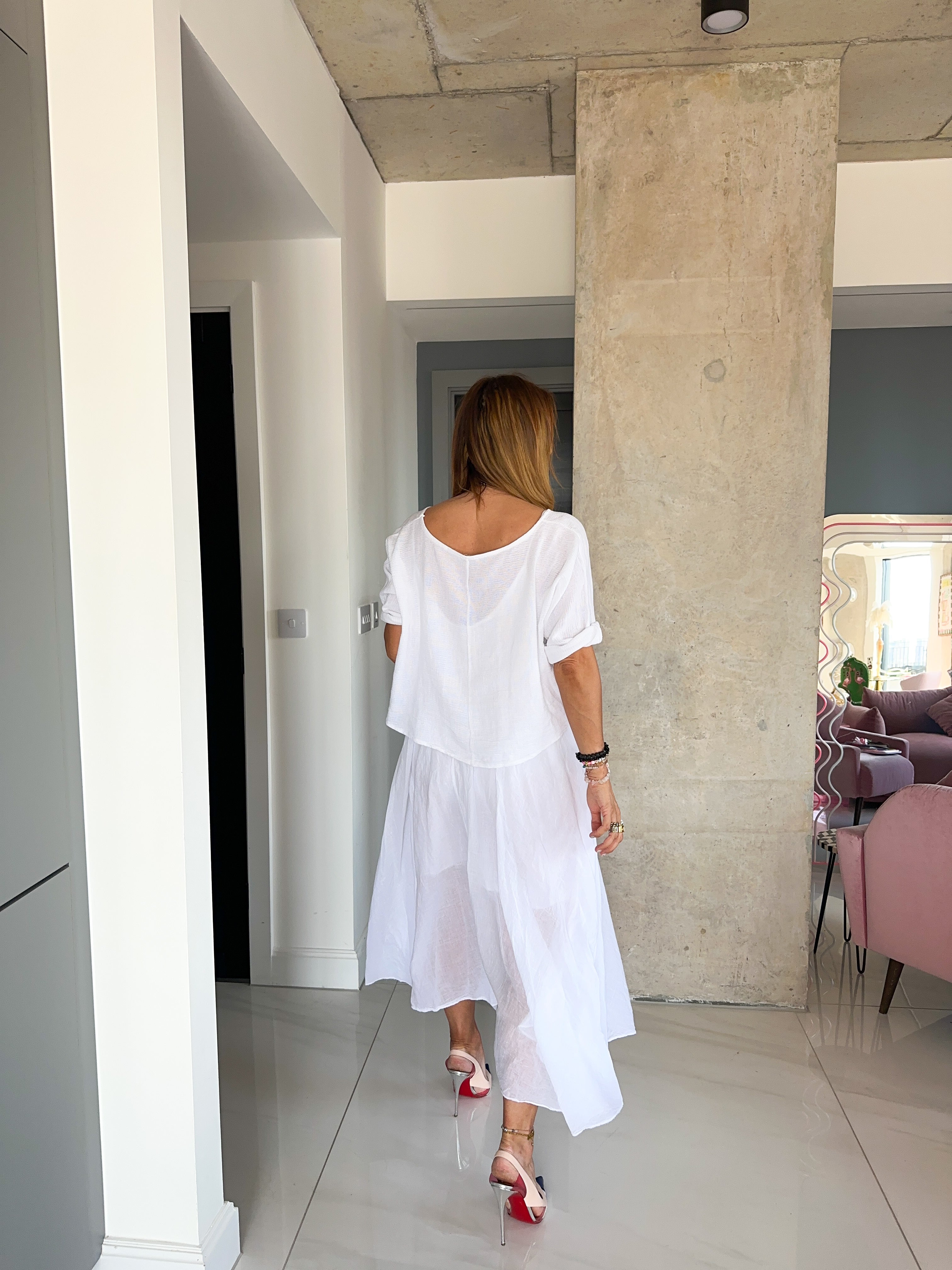White Linen T-Shirt Style Maxi Dress