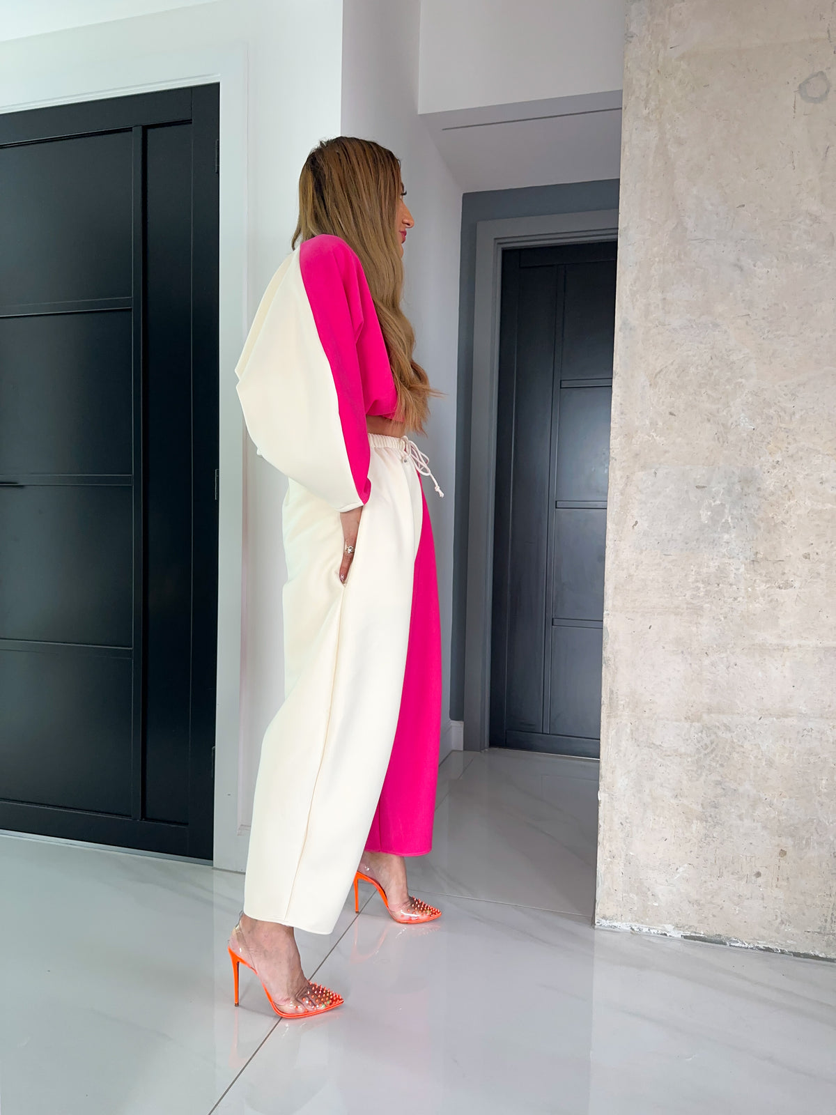 Core Collection Contrast Balloon Trousers In Pink/Cream