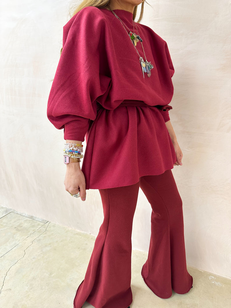 Extreme Flare Sweatshirt Trousers In Burgundy