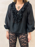 Ruffle Front Floaty Top In Black