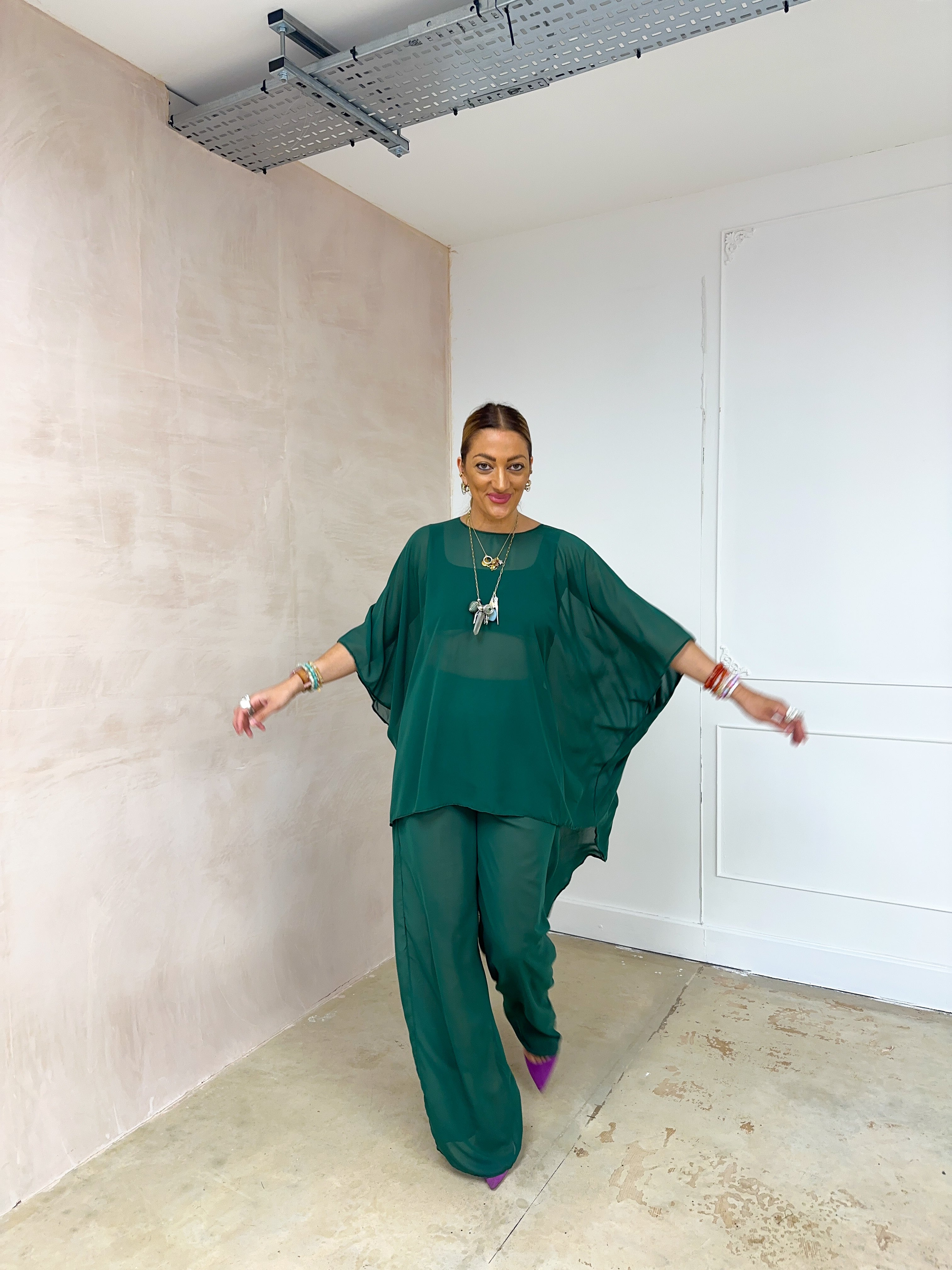 The Jasmine Chiffon Dress In Bottle Green