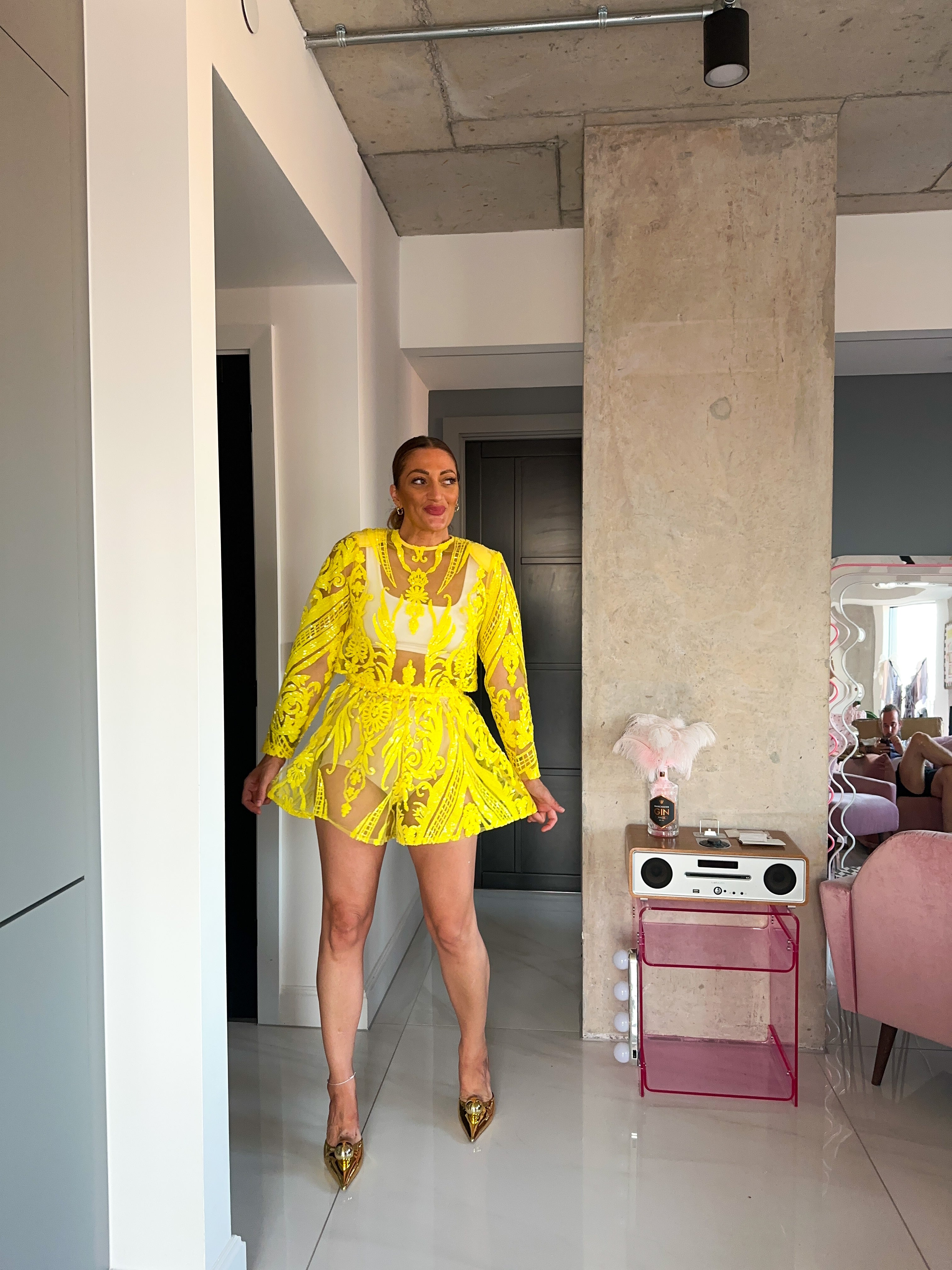 Solaris Sequin Shorts In Yellow