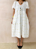 Scattered Lemon Print Midi Dress In White