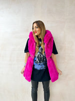 Faux Fur Hooded Gillet In Fuschia Pink