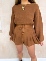 Knitted Jumper Style Playsuit In Tan