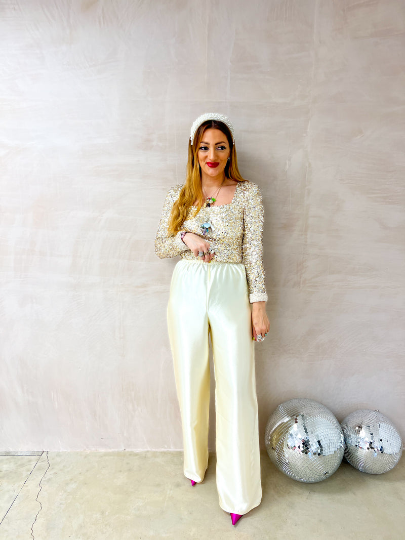 The Midnight Wide Leg Trousers In Champagne