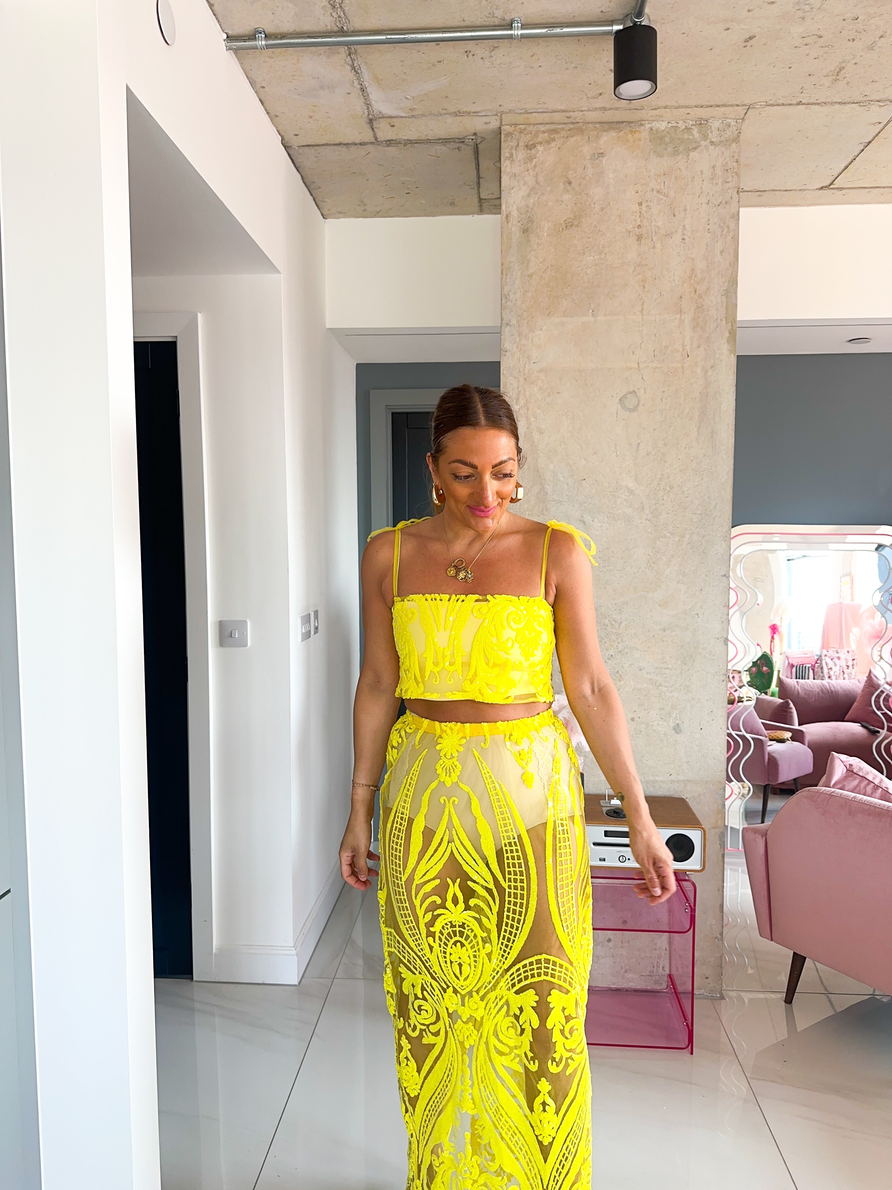 Solaris Supernova Crop Sequin Vest In Yellow