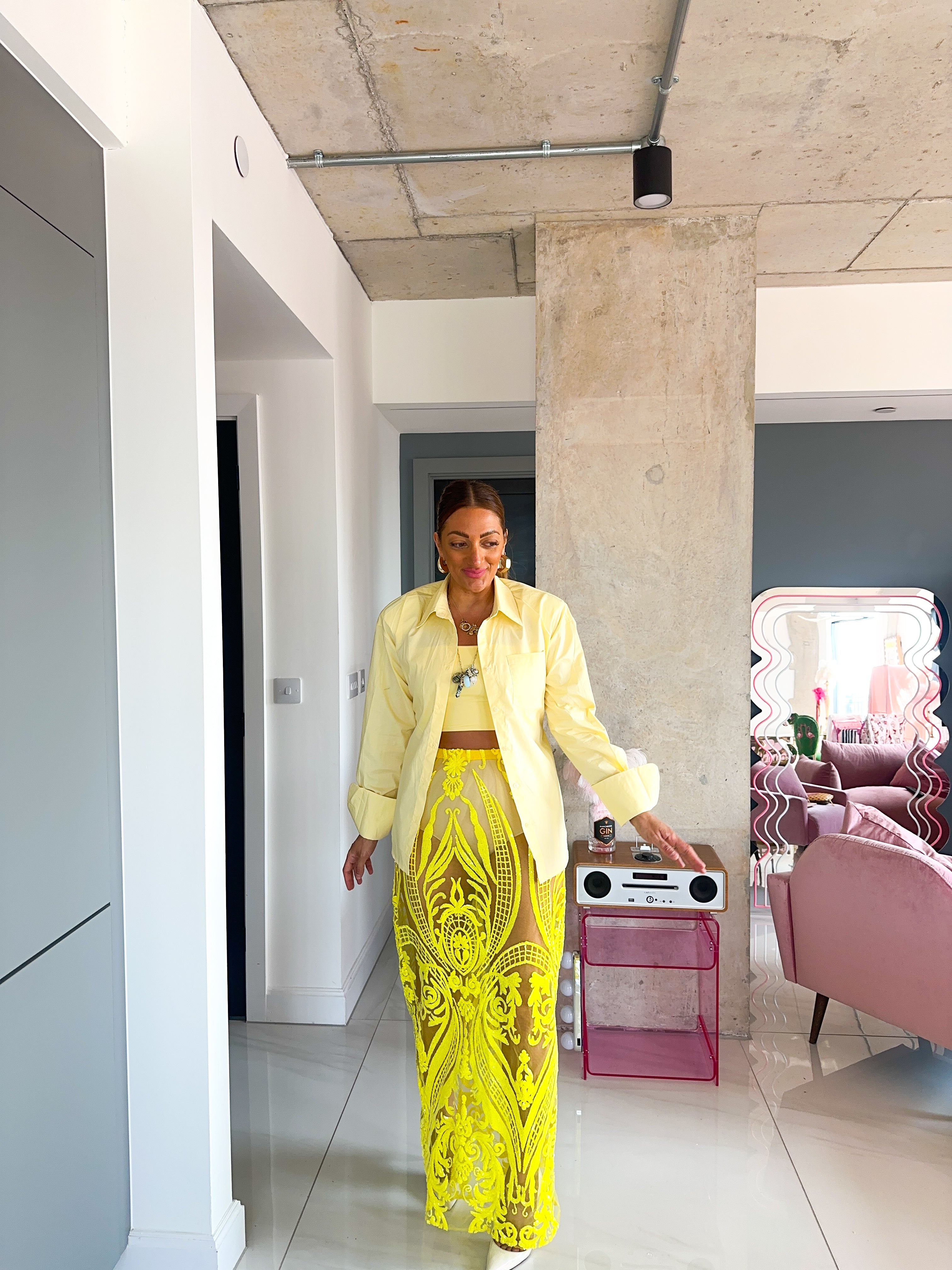 Shoulder Pad Tie Waist Shirt In Yellow