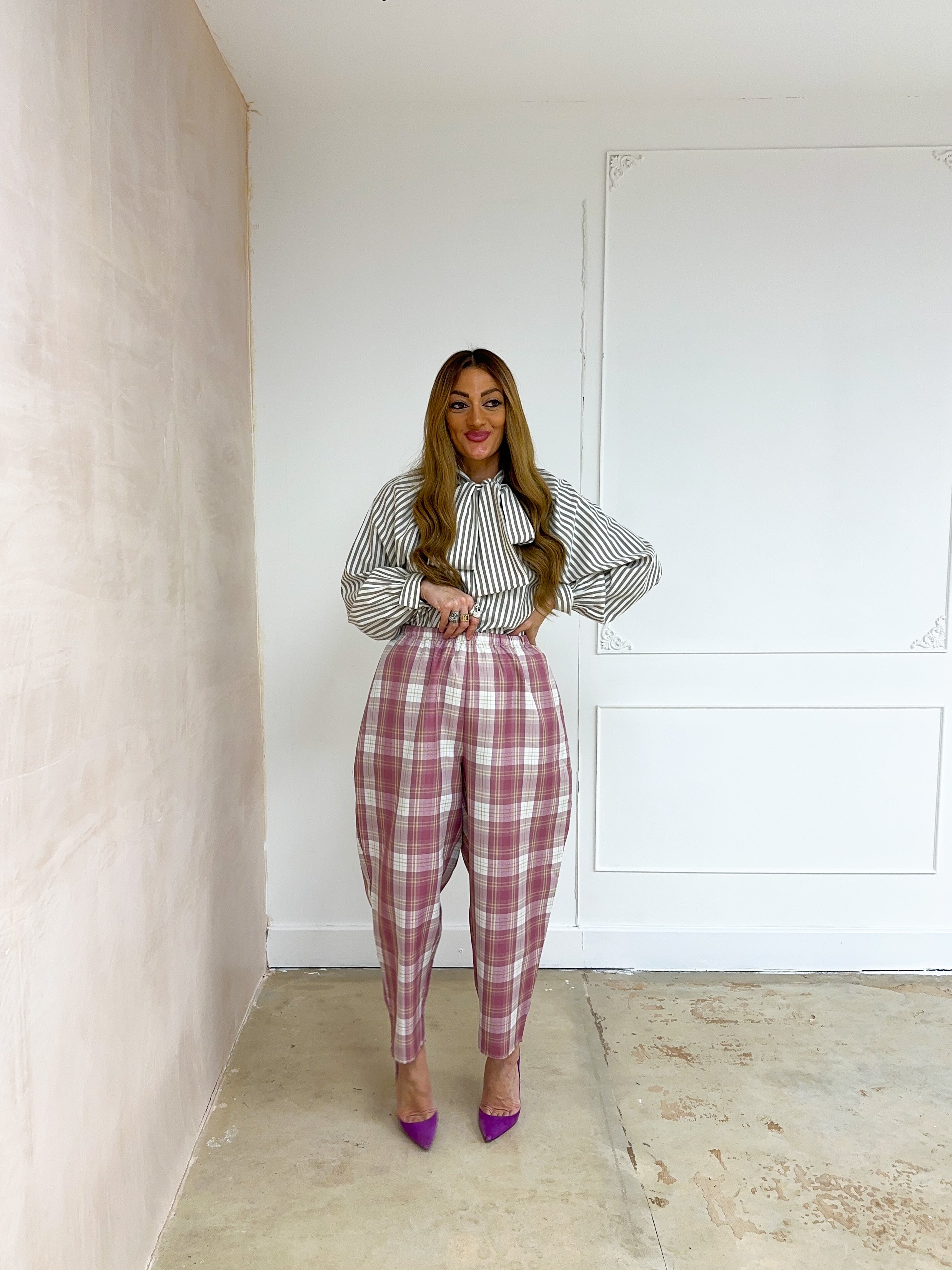 Stripe Bow Front Shirt In Brown And Cream