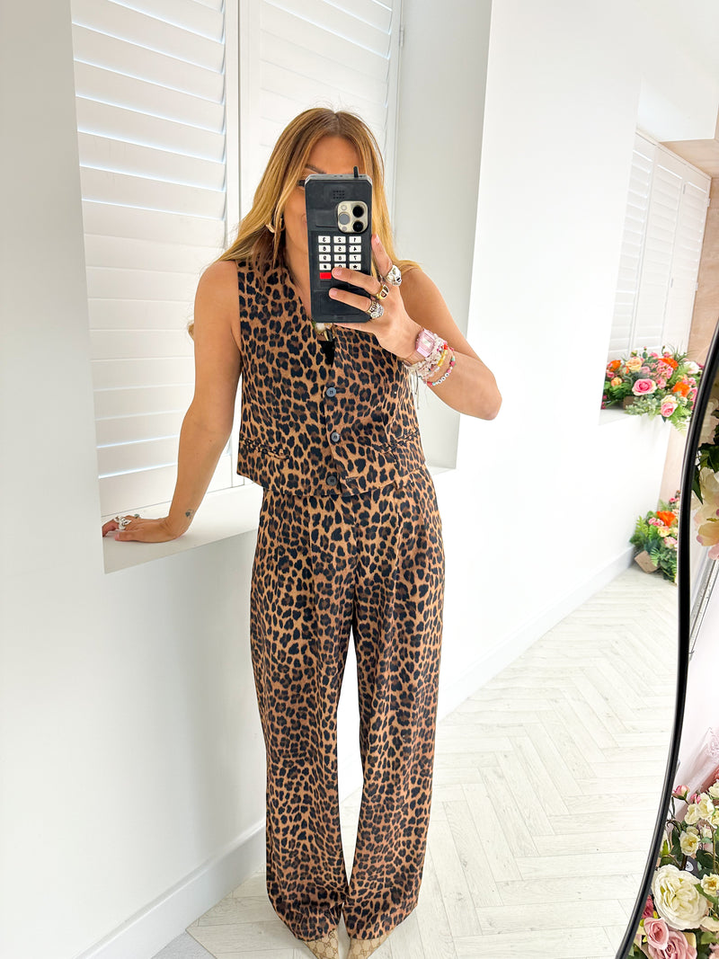 High Waisted Tailored Trousers In Leopard Print