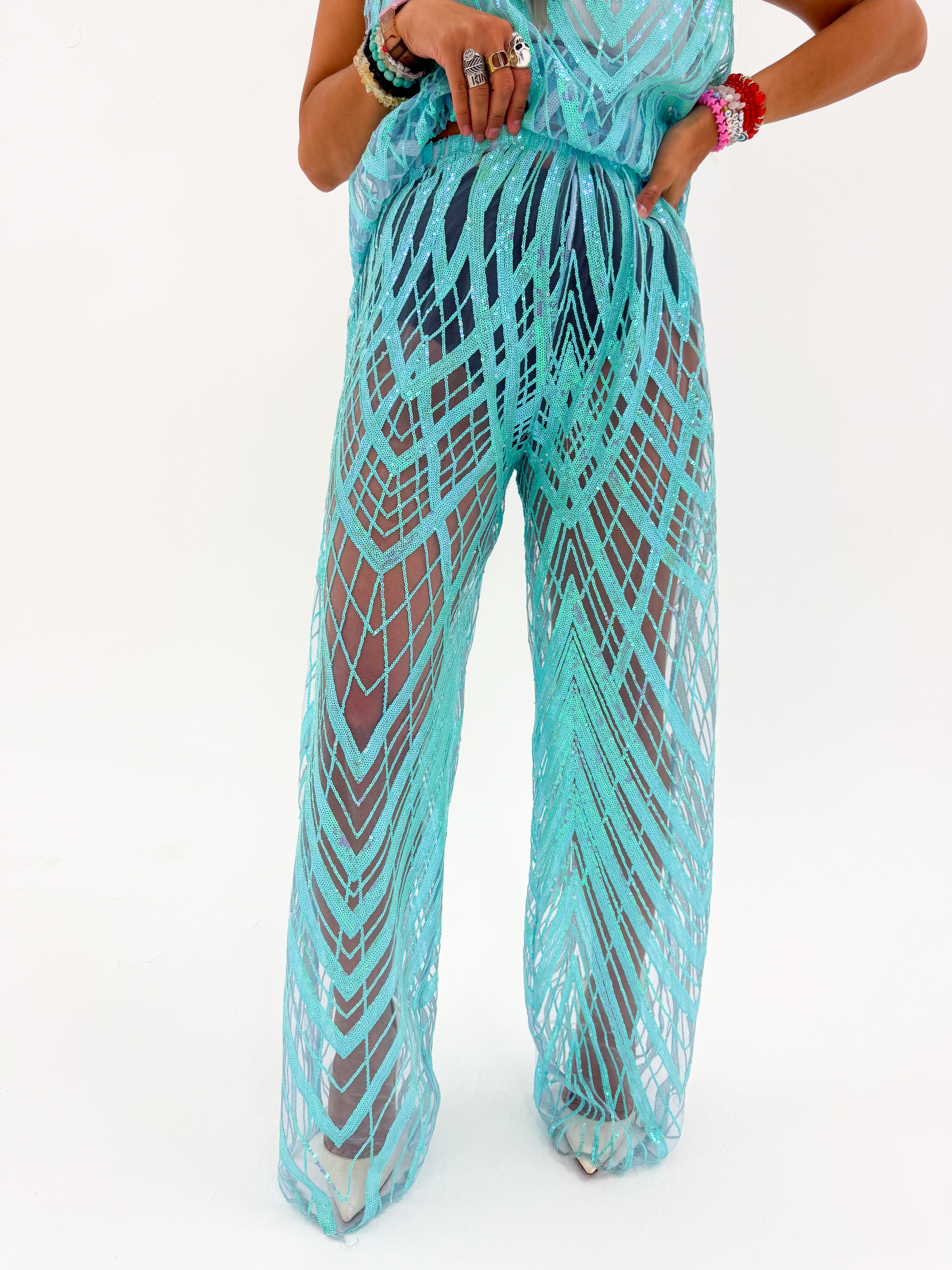 Solaris Vega Sequin Trousers In Baby Blue
