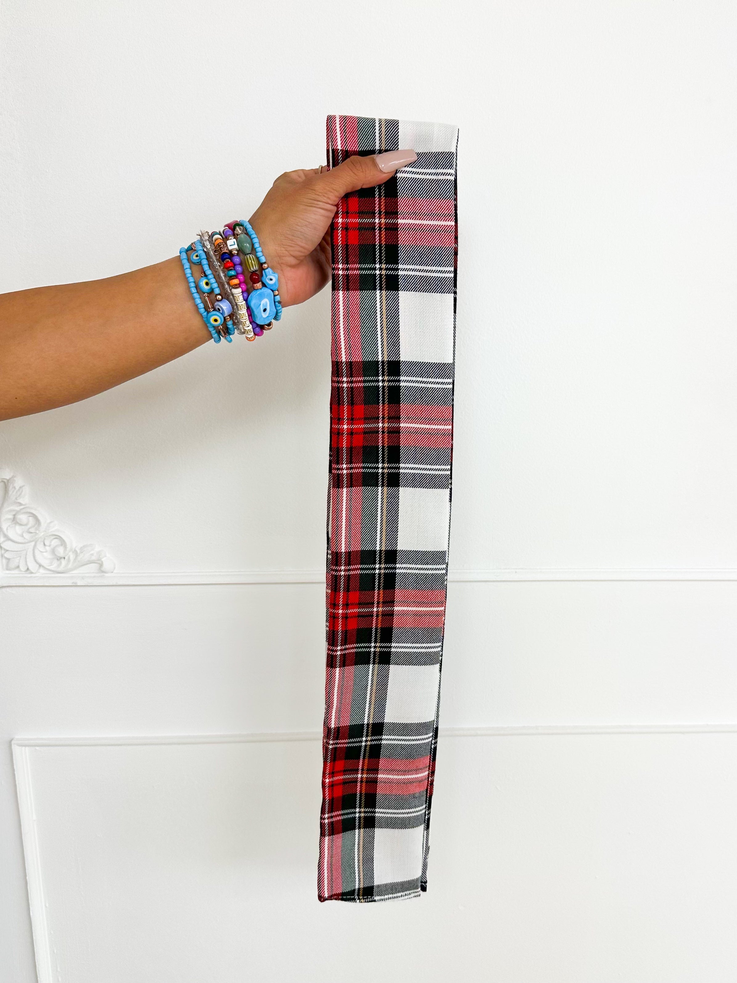 Tartan Belt In White/Red Check