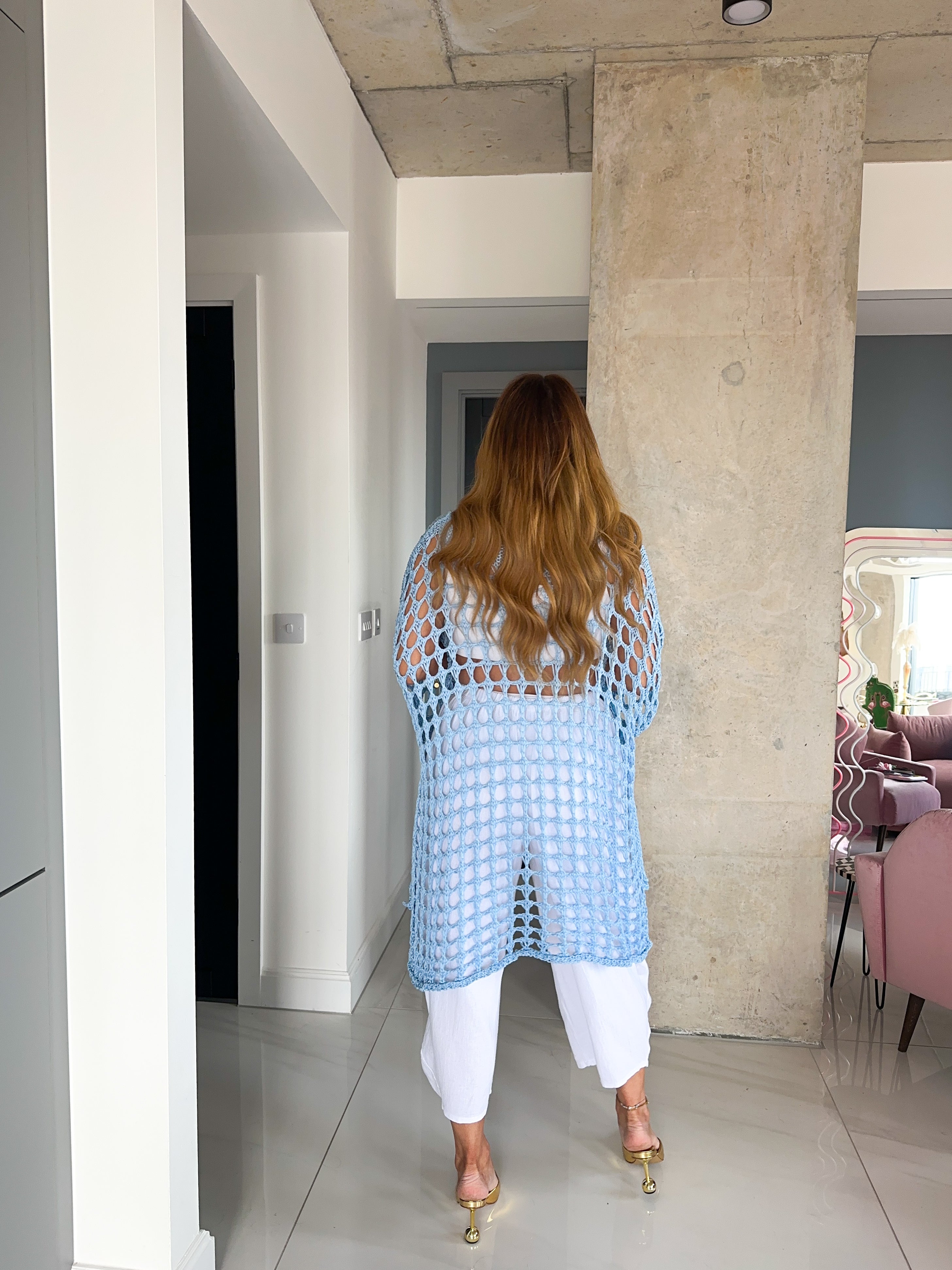 Loop Knit Oversized Sheer Jumper In Candy Blue