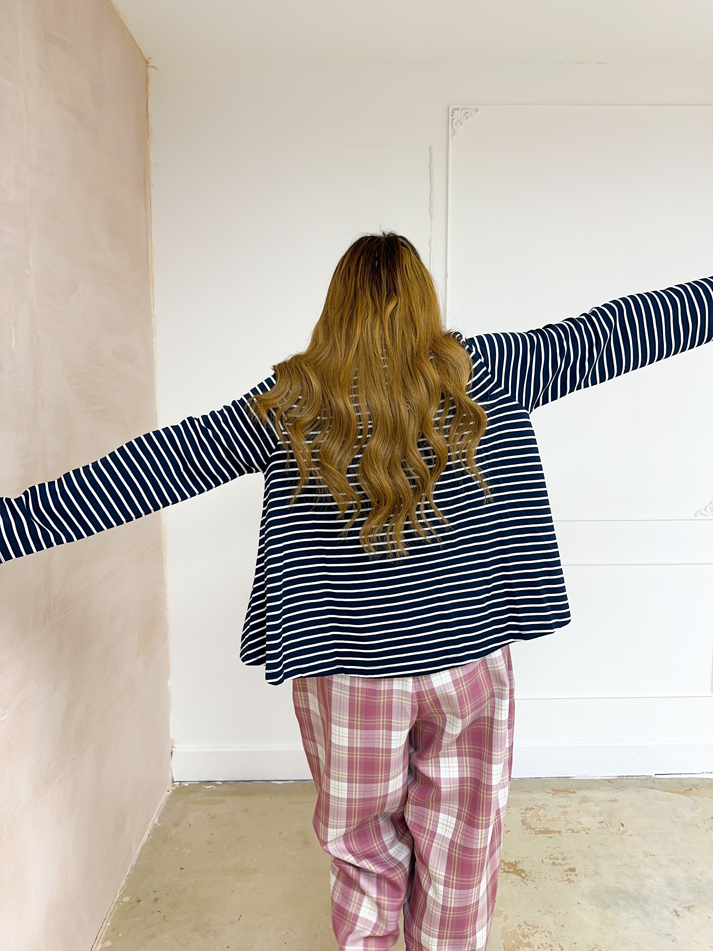 Contrast Collar Stripe Top In Navy