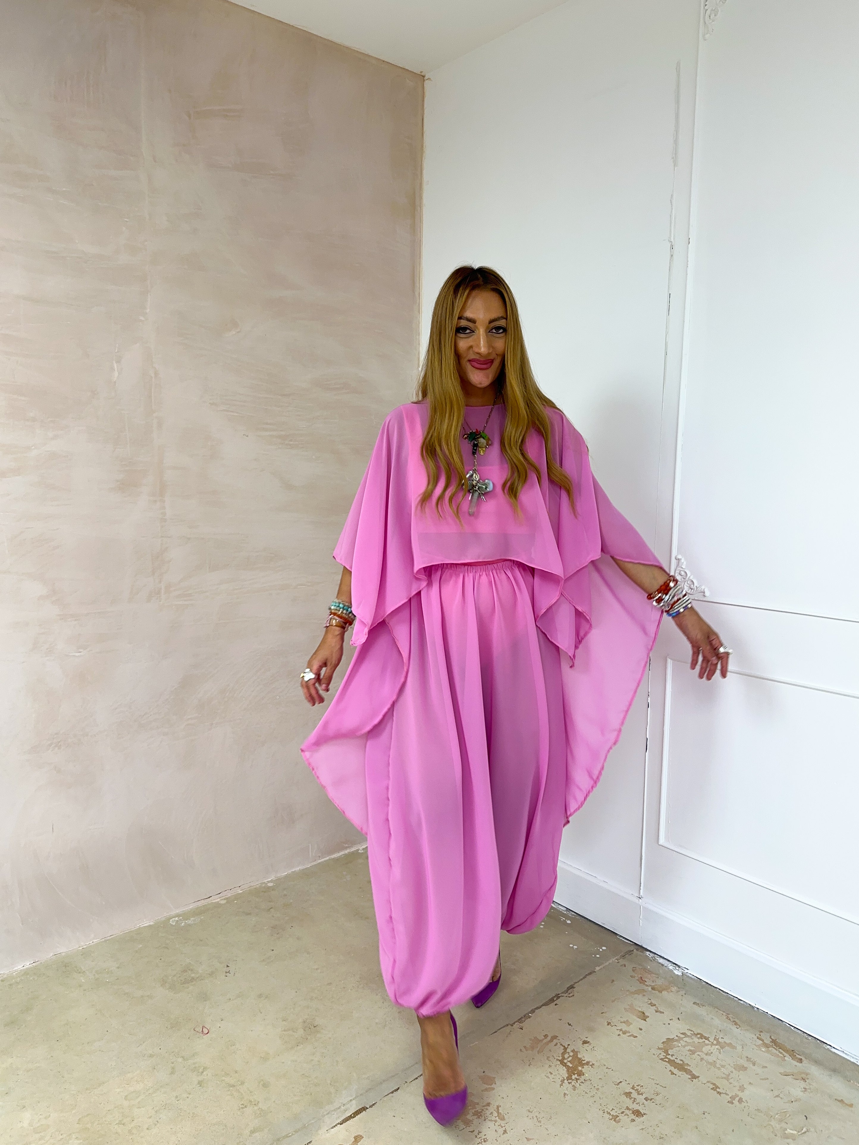 The Jasmine Chiffon Cape Top In Pink