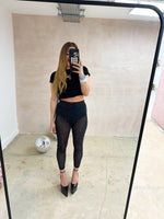 High Waisted Diamante Sheer Leggings in Black