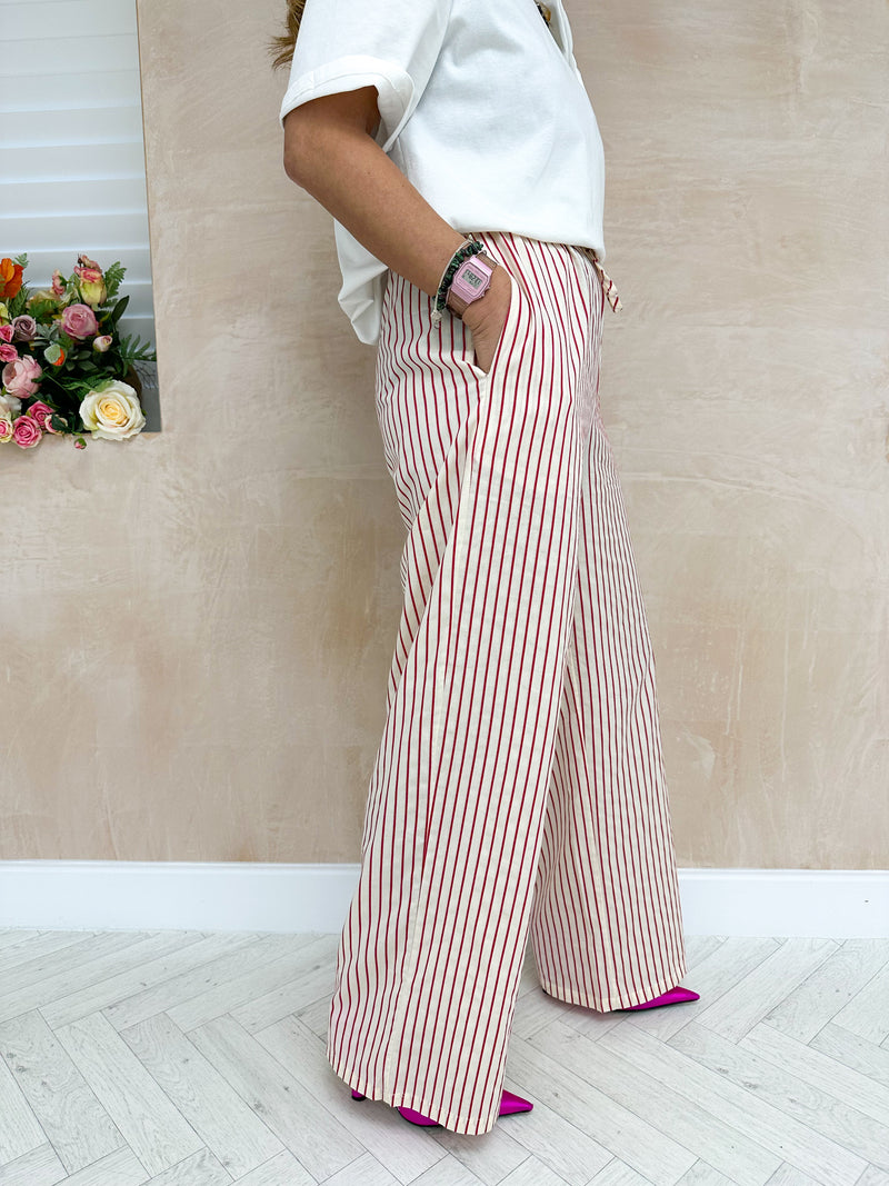 Relaxed Fit Trousers In Red/Cream Stripe