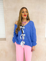 Sequin Bow Detail Jumper In Royal Blue