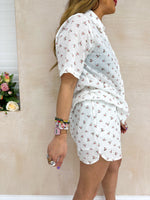 Scattered Floral Floaty Shorts In White