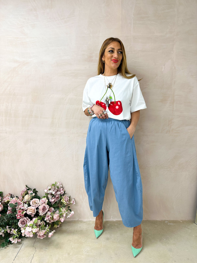High Waisted Balloon Fit Trousers In Sky Blue