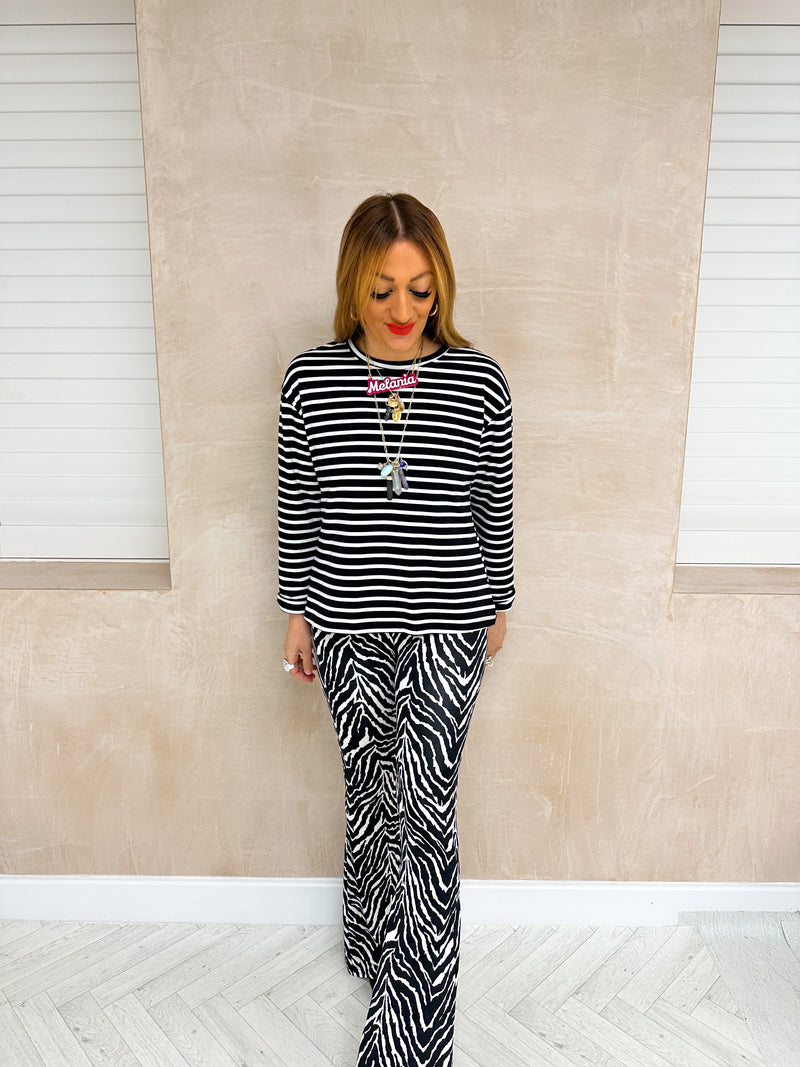 Long Sleeve Basic Top In Black And White Stripe
