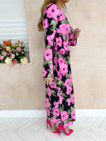 Abstract Floral Print Midi Dress In Pink