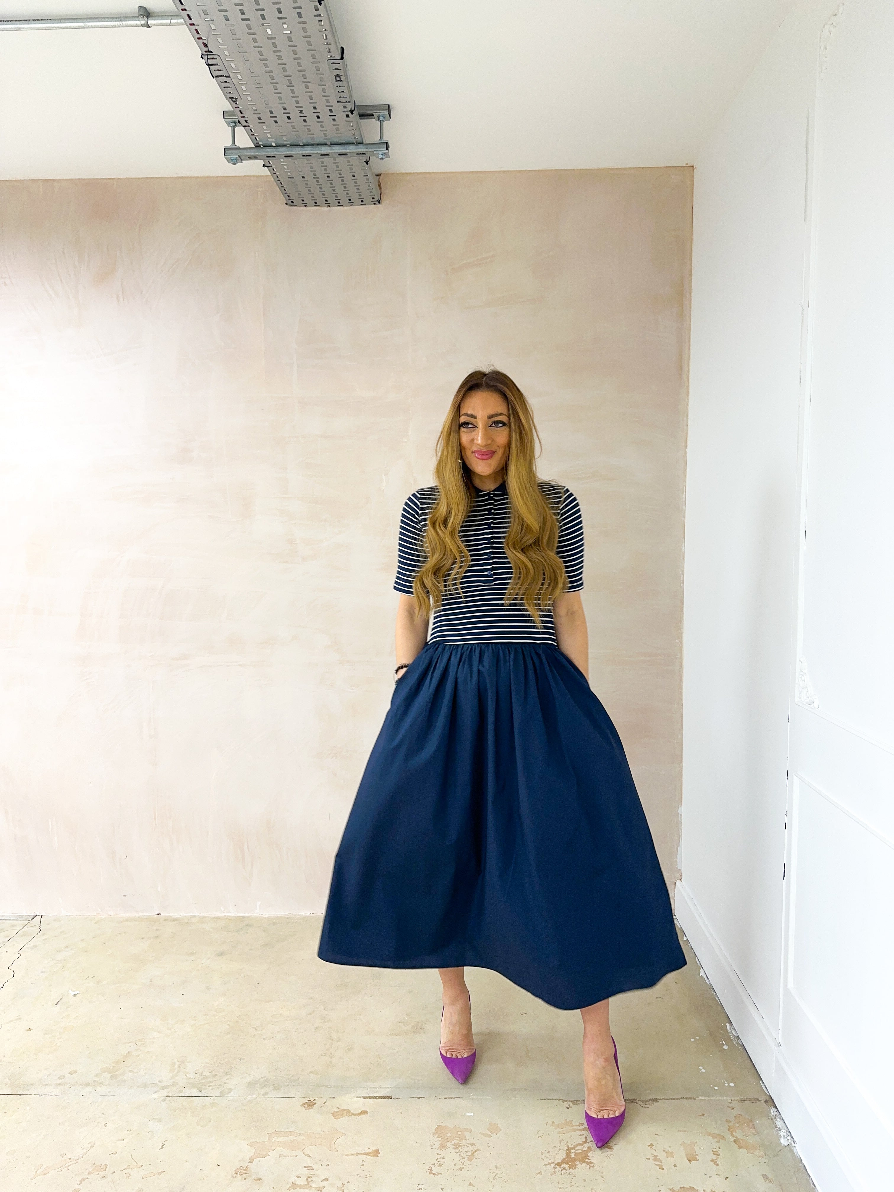 T-Shirt Style Midi Dress In Navy Stripe