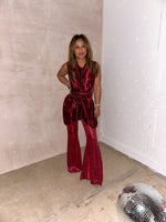 The Moonbeam Lurex Flares In Burgundy Glitter